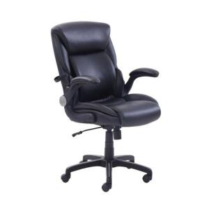 DESCRIPTION: (1) AIR LUMBAR BONDED MANAGER OFFICE CHAIR BRAND/MODEL: SERTA/49987 INFORMATION: BLACK/BONDED LEATHER RETAIL$: 139.00 SIZE: 28.5"L X 26.5