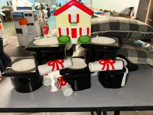 GRADUATION THEMED BOXES AND CERAMIC HOUSE