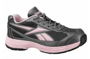 DESCRIPTION: (1) ATHLETIC SHOE BRAND/MODEL: REEBOK/RB164-10W INFORMATION: PINK TRIM & GRAY/STEEL TOE RETAIL$: 100.07 SIZE: WOMEN'S: 10 QTY: 1