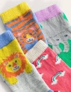 DESCRIPTION: (4) PACKS OF (7) PAIRS OF SOCKS BRAND/MODEL: LJ-HZZZZI-060220-03-1 INFORMATION: SPLIT DESIGN WITH ANIMALS SIZE: UNISEX RETAIL$: $21.60 EA