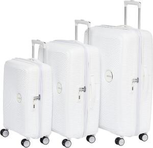 DESCRIPTION: (1) SET OF (3) CURIO SPINNER SUITCASE BRAND/MODEL: AMERICAN TOURISTER/CW-A08-SILVER INFORMATION: SILVER/HARDSIDED RETAIL$: 450.00 PER SET