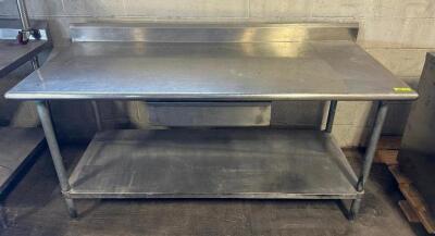 72" X 30" STAINLESS TABLE W/ 4" BACK SPLASH.