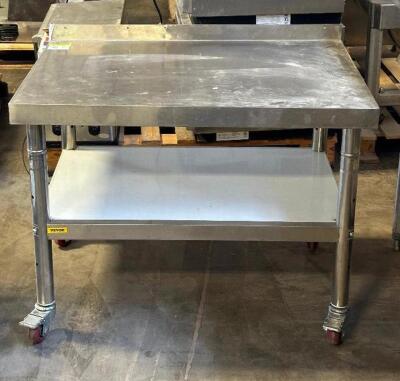 36" X 24" LOW BOY STAINLESS EQUIPMENT STAND W/ 2" BACK SPLASH