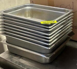 (9) HALF SIZE STAINLESS CONTAINERS.