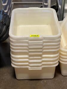 (9) WHITE PLASTIC BUS TUBS