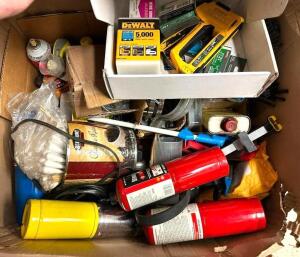 BOX OF ASSORTED TOOLS AND HARDWARE AS SHOWN