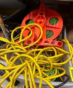 BIN OF ASSORTED EXTENSION CORDS