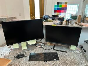 (2) COMPUTER MONITORS WITH KEYBOARD AND MOUSE