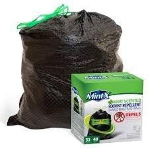 DESCRIPTION: (1) CSAE OF (100) RODENT REPELLENT TRASH BAGSBRAND/MODEL: MINT-XINFORMATION: MINT SCENTEDRETAIL$: $56.45 EAQTY: 1