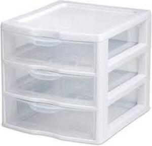 DESCRIPTION: (1) 3 DRAWER ORGANIZER BRAND/MODEL: STERILITE INFORMATION: CLEAR RETAIL$: $26.49 EA QTY: 1