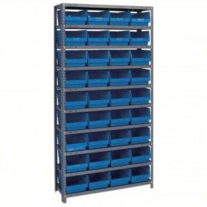 DESCRIPTION: (1) CASE OF (10) BLUE STACK AND STORE TOTES NOT THE METAL RACK BRAND/MODEL: JUST THE SHELVING NO METAL RACK INFORMATION: BLUE SIZE: 36 in