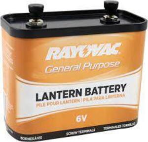 DESCRIPTION: (6) GENERAL PURPOSE LANTERN BATTERY BRAND/MODEL: RAYOVAC RETAIL$: $7.69 EA SIZE: 6V -918C QTY: 6