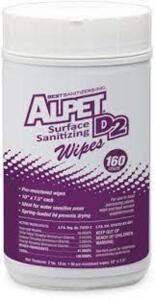 DESCRIPTION: (4) SURFACE SANITIZER WIPES BRAND/MODEL: ALPET D2 RETAIL$: $25.00 EA SIZE: 90 WIPES PER CONTAINER QTY: 4