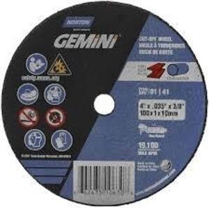 DESCRIPTION: (25) CUT-OFF WHEEL BRAND/MODEL: GEMINI #662435-37273 SIZE: 4" X .035" X 3/8" RETAIL$: $77.00 EA QTY: 25