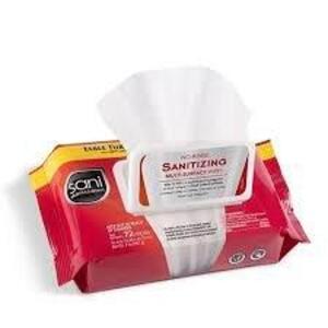 DESCRIPTION: (6) NO RINSE SANITIZING MULTI-SURFACE WIPES BRAND/MODEL: SANI PROFESSIONAL #61CU35 SIZE: 72 WIPES PER CONTAINER RETAIL$: $60.00 TOTAL QTY