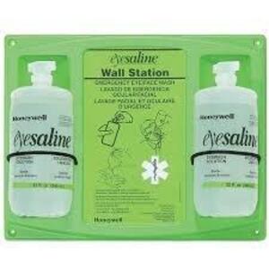 DESCRIPTION: (1) EYEWASH WALL STATION BRAND/MODEL: EYESALINE SIZE: 2 32 OZ BOTTLES OF SOLUTION RETAIL$: $60.00 EA QTY: 1