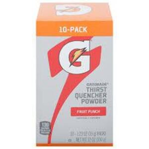 DESCRIPTION: (2) BOXES OF (10) PACKS OF THIRST QUENCHER BRAND/MODEL: GATORADE INFORMATION: FRUIT PUNCH RETAIL$: $18.78 EA SIZE: 1.23 OZ PACKS QTY: 2