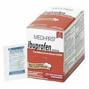 DESCRIPTION: (2) BOXES OF (100) PACKS OF (2) REGULAR STRENGTH IBUPROFEN BRAND/MODEL: MEDI-FIRST #3NNW6 RETAIL$: $12.32 EA SIZE: 200 MG QTY: 2