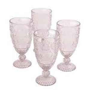 DESCRIPTION: AMELIA 14.7-OUNCE ROSE TEA GOBLETS, SET OF 4 BRAND/MODEL: THE PIONEER WOMAN RETAIL$: $15.76 LOCATION: WAREHOUSE QTY: 1