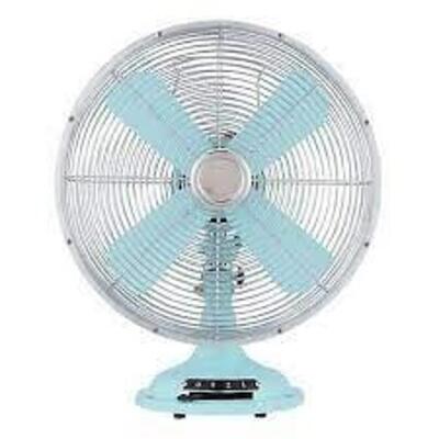 DESCRIPTION: 12'' RETRO 3-SPEED METAL TABLE FAN, MINT BRAND/MODEL: BETTER HOMES AND GARDENS RETAIL$: $39.88 LOCATION: WAREHOUSE QTY: 1