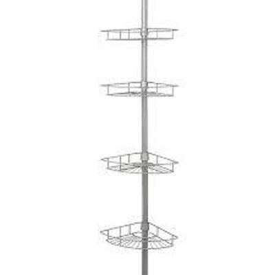 DESCRIPTION: TENSION POLE SHOWER CADDY IN SATIN NICKEL BRAND/MODEL: ZENNA HOME RETAIL$: $49.99 LOCATION: WAREHOUSE QTY: 1