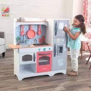 DESCRIPTION: MOSAIC MAGNETIC PLAY KITCHEN WITH EZ KRAFT ASSEMBLY - CORAL BRAND/MODEL: KIDKRAFT RETAIL$: $119.00 LOCATION: WAREHOUSE QTY: 1