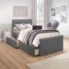 DESCRIPTION: EMORY UPHOLSTERED TWIN PLATFORM BED WITH 2 STORAGE DRAWERS- CHARCOAL BRAND/MODEL: HILLSDALE RETAIL$: $279.97 SIZE: TWIN LOCATION: WAREHOU