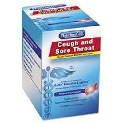 DESCRIPTION: (2) PHYSICIANSCARE CHERRY FLAVOR COUGH & THROAT (50 CT) BRAND/MODEL: PHYSICIANS CARE RETAIL$: $13.58 EACH LOCATION: WAREHOUSE QTY: 2