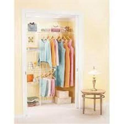 DESCRIPTION: COMPLETE CLOSET ORGANIZER BRAND/MODEL: RUBBERMAID RETAIL$: $45.25 LOCATION: WAREHOUSE QTY: 1