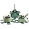 DESCRIPTION: NON-STICK 12 PIECE GREEN POTS AND PANS COOKWARE SET BRAND/MODEL: THYME & TABLE RETAIL$: $79.99 LOCATION: WAREHOUSE QTY: 1