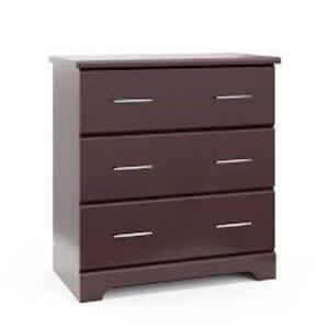 DESCRIPTION: BROOKSIDE 3-DRAWER DRESSER CHEST- EPRESSO BRAND/MODEL: STORKCRAFT RETAIL$: $139.99 LOCATION: WAREHOUSE QTY: 1