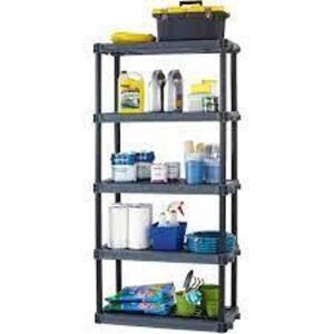 DESCRIPTION: (2) 5-SHELF HEAVY DUTY PLASTIC STORAGE UNIT, BLACK BRAND/MODEL: WORKCHOICE RETAIL$: $48.99 EACH SIZE: 36" X 18" LOCATION: WAREHOUSE QTY: