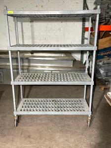 DESCRIPTION: 48" X 18" FOUR TIER HEAVY DUTY GREY PLASTIC SHELF - ON CASTERS. BRAND / MODEL: AMCO ADDITIONAL INFORMATION CONTENTS ARE NOT INCLUDED. SIZ