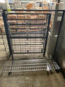 DESCRIPTION: 48" ROLL ABOUT WIRE FLOOR DISPLAY RACK W/ WIRE SHELVE. LOCATION: BAY 7 QTY: 1