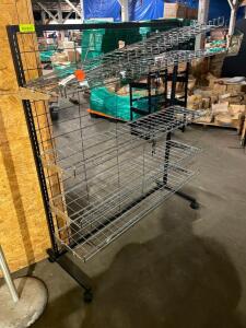 DESCRIPTION: 48" ROLL ABOUT WIRE FLOOR DISPLAY RACK W/ WIRE SHELVE. LOCATION: BAY 7 QTY: 1