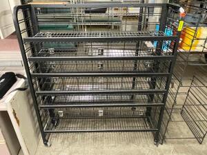 DESCRIPTION: 48" ROLL ABOUT WIRE FLOOR DISPLAY RACK W/ WIRE SHELVE. LOCATION: BAY 7 QTY: 1