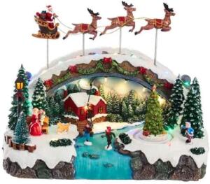 10.5-INCH BATTERY-OPERATED LED MUSICAL VILLAGE WITH SANTA AND REINDEER TABLE PIECE