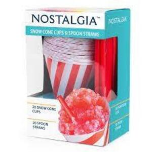 (5) SNOW CONE CUP & SPOON STRAW KIT, 20 CT, RED STRIPE