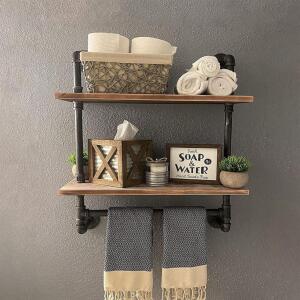 RUSTIC WALL SHELF WITH TOWEL BAR