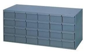 DESCRIPTION: (1) 24 DRAWER STORAGE CABINET BRAND/MODEL: DURHAM #033-95 INFORMATION: GRAY, SEE INSPECTION TO SLIGHT DAMAGE SIZE: 33-3/4" WIDTH X 17" HE