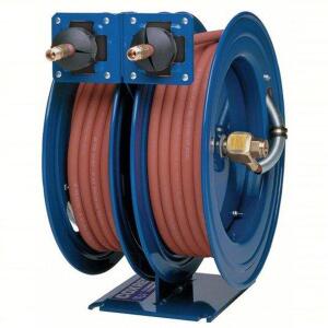 DESCRIPTION: (1) DUAL REEL SPRING RETURN HOSE REEL BRAND/MODEL: COXREELS #5FZW5 INFORMATION: BRASS, BLUE SIZE: 50' RETAIL$: $783.01 EA QTY: 1