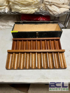 TWO WOODEN POKER CHIP TRAYS WITH CASE