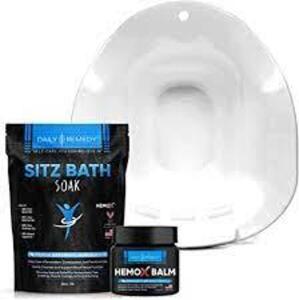 3-IN-1 SITZ SOAK KIT - INCLUDES: SITZ BATH TOILET SEAT, SITZ SOAK SALTS & HEMORRHOID CREAM - PERINEAL SOAKING BATH BASIN KIT FOR POSTPARTUM CARE, VAGINAL STEAMING & ANAL IRRITATION RELIEF