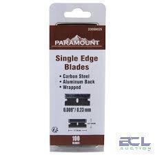 DESCRIPTION: (6) PACKS OF (100) SINGLE EDGE RAZOR BLADES BRAND/MODEL: PARAMOUNT #23059025 SIZE: $0.01 RETAIL$: $5.38 EA QTY: 6