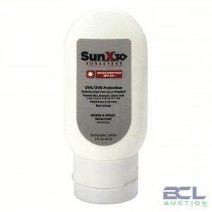 DESCRIPTION: (24) BOTTLES OF SUNSCREEN BRAND/MODEL: SUNX #1PBT5 INFORMATION: 30 SPF SIZE: 2 OZ RETAIL$: $6.78 EA QTY: 24