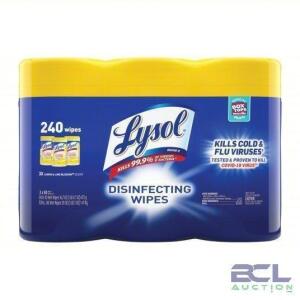 DESCRIPTION: (6) DISINFECTING WIPES BRAND/MODEL: LYSOL #1XEH7 SIZE: 80 PER CONTAINER RETAIL$: $72.72 EA QTY: 6