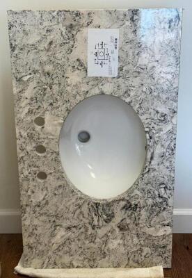 37" QUARTZ VANITY TOP WITH BACK SPLASH AND 12" BOWL