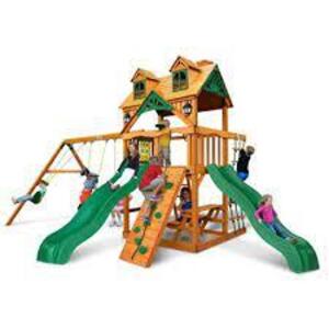 DESCRIPTION: (1) SWING SET BRAND/MODEL: HAWTHORNE #1500AWRD RETAIL$: $3,199.00 SIZE: 23'W X 14.5'D X 12'H QTY: 1