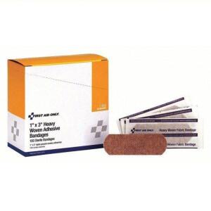 DESCRIPTION: (6) BOXES OF WOVEN ADHESIVE BANDAGESBRAND/MODEL: FIRST AID ONLY #488G91SIZE: 100 BANDAGES PER BOXRETAIL$: $14.50 EAQTY: 6