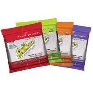 DESCRIPTION: (8) PACKETS OF CONCENTRATE SPORTS DRINK BRAND/MODEL: SQWINCHER INFORMATION: LEMON LIME, FRUIT PUNCH, ORANGE , GRAPE SIZE: 1 PACK TO 2.5 G